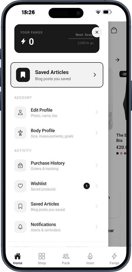 Mobile app screen